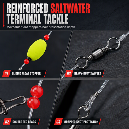 📢📢40% OFF !! ⏰ Pre-Tied Surf Fishing Rigs: High-Buoyancy Floats, Forged Circle Hooks, 90lb Leader, Ready to Use
