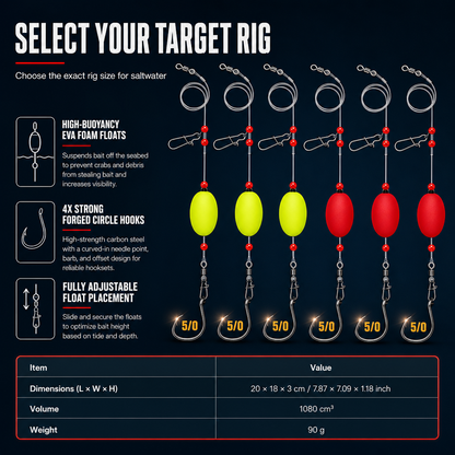 📢📢40% OFF !! ⏰ Pre-Tied Surf Fishing Rigs: High-Buoyancy Floats, Forged Circle Hooks, 90lb Leader, Ready to Use