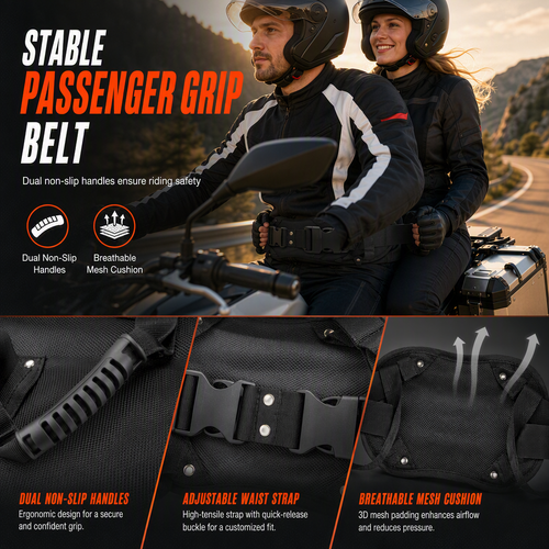 🏍️✋ Adjustable Passenger Grip Belt – Reinforced Rear Handle Strap for Motorcycle & Powersports Riding