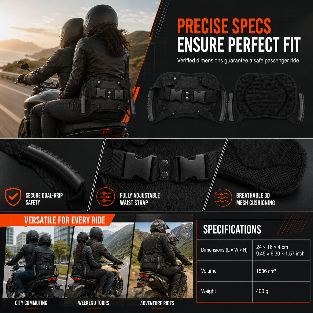 🏍️✋ Adjustable Passenger Grip Belt – Reinforced Rear Handle Strap for Motorcycle & Powersports Riding