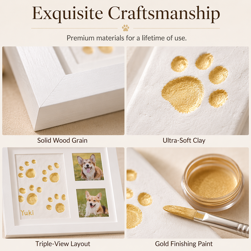 🐾 Baby & Pet Footprint Keepsake Frame Kit – Triple-Window Wooden Frame, Non-Toxic Soft Clay & Modern Minimalist Design – Capture Lifelong Memories in One Frame 👶