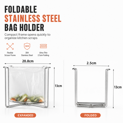🗑️✨ Foldable Stainless Steel Trash Bag Stand – Space-Saving Holder for Kitchen, Garage & Outdoor Use