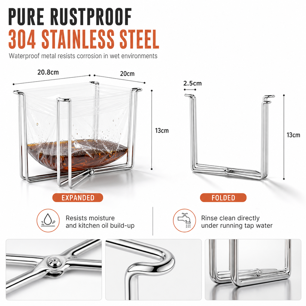 🗑️✨ Foldable Stainless Steel Trash Bag Stand – Space-Saving Holder for Kitchen, Garage & Outdoor Use