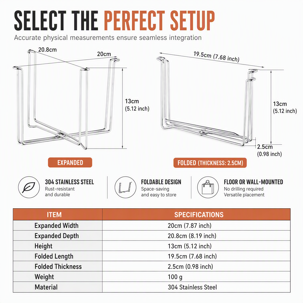 🗑️✨ Foldable Stainless Steel Trash Bag Stand – Space-Saving Holder for Kitchen, Garage & Outdoor Use