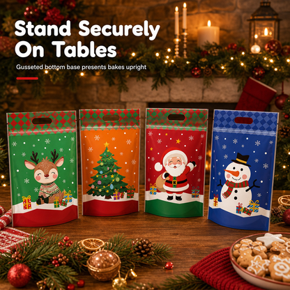🎄🍪 50PCS Christmas Treat Gift Bags – Cute Stand-Up Zipper Pouches for Cookies, Candy & Homemade Goodies