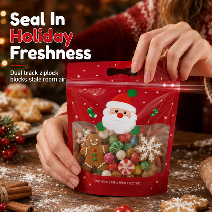 🎄🍪 50PCS Christmas Treat Gift Bags – Cute Stand-Up Zipper Pouches for Cookies, Candy & Homemade Goodies