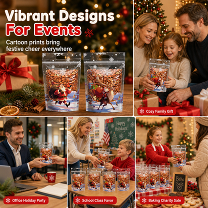 🎄🍪 50PCS Christmas Treat Gift Bags – Cute Stand-Up Zipper Pouches for Cookies, Candy & Homemade Goodies