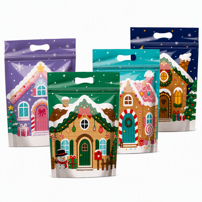 🎄🍪 50PCS Christmas Treat Gift Bags – Cute Stand-Up Zipper Pouches for Cookies, Candy & Homemade Goodies