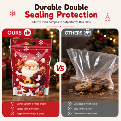 🎄🍪 50PCS Christmas Treat Gift Bags – Cute Stand-Up Zipper Pouches for Cookies, Candy & Homemade Goodies