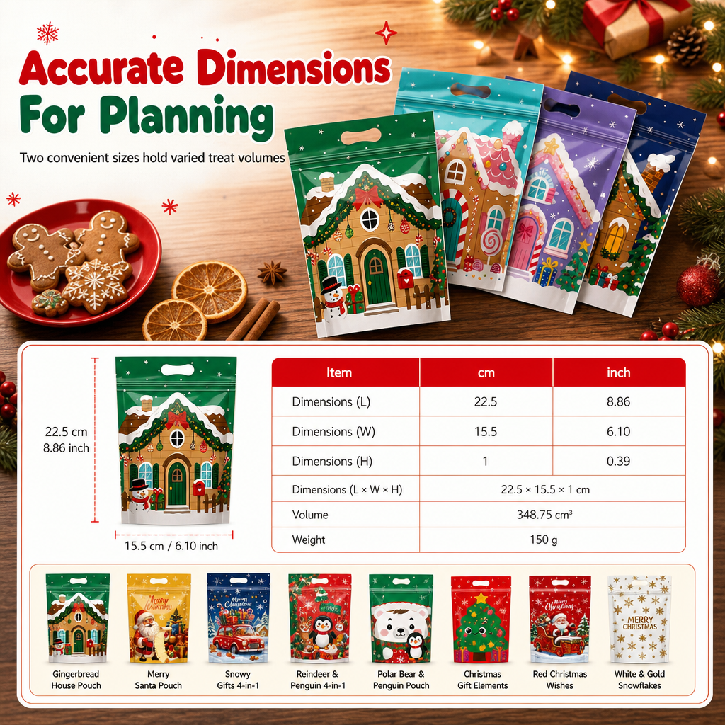 🎄🍪 50PCS Christmas Treat Gift Bags – Cute Stand-Up Zipper Pouches for Cookies, Candy & Homemade Goodies