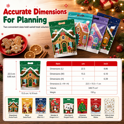 🎄🍪 50PCS Christmas Treat Gift Bags – Cute Stand-Up Zipper Pouches for Cookies, Candy & Homemade Goodies