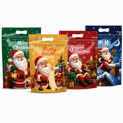 🎄🍪 50PCS Christmas Treat Gift Bags – Cute Stand-Up Zipper Pouches for Cookies, Candy & Homemade Goodies
