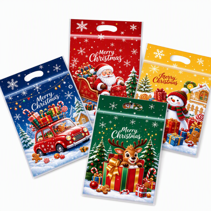 🎄🍪 50PCS Christmas Treat Gift Bags – Cute Stand-Up Zipper Pouches for Cookies, Candy & Homemade Goodies