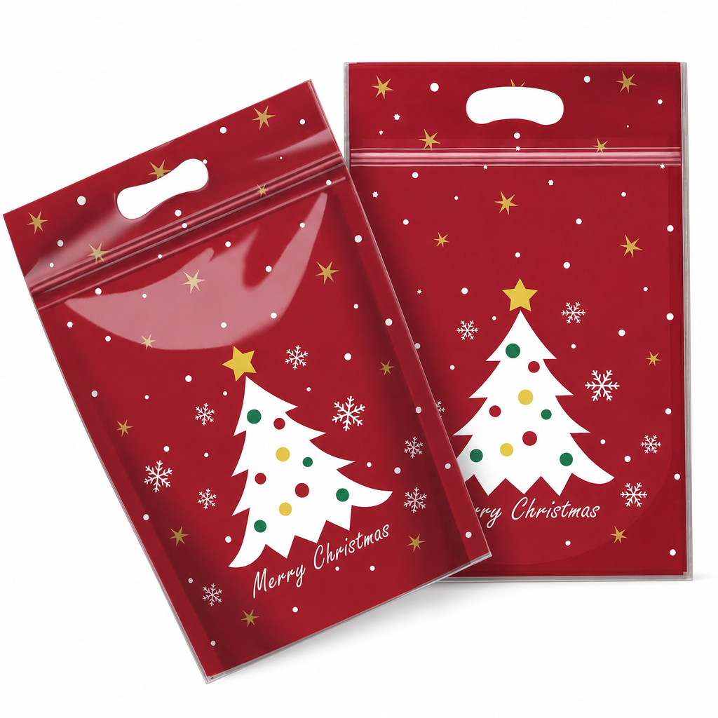 🎄🍪 50PCS Christmas Treat Gift Bags – Cute Stand-Up Zipper Pouches for Cookies, Candy & Homemade Goodies