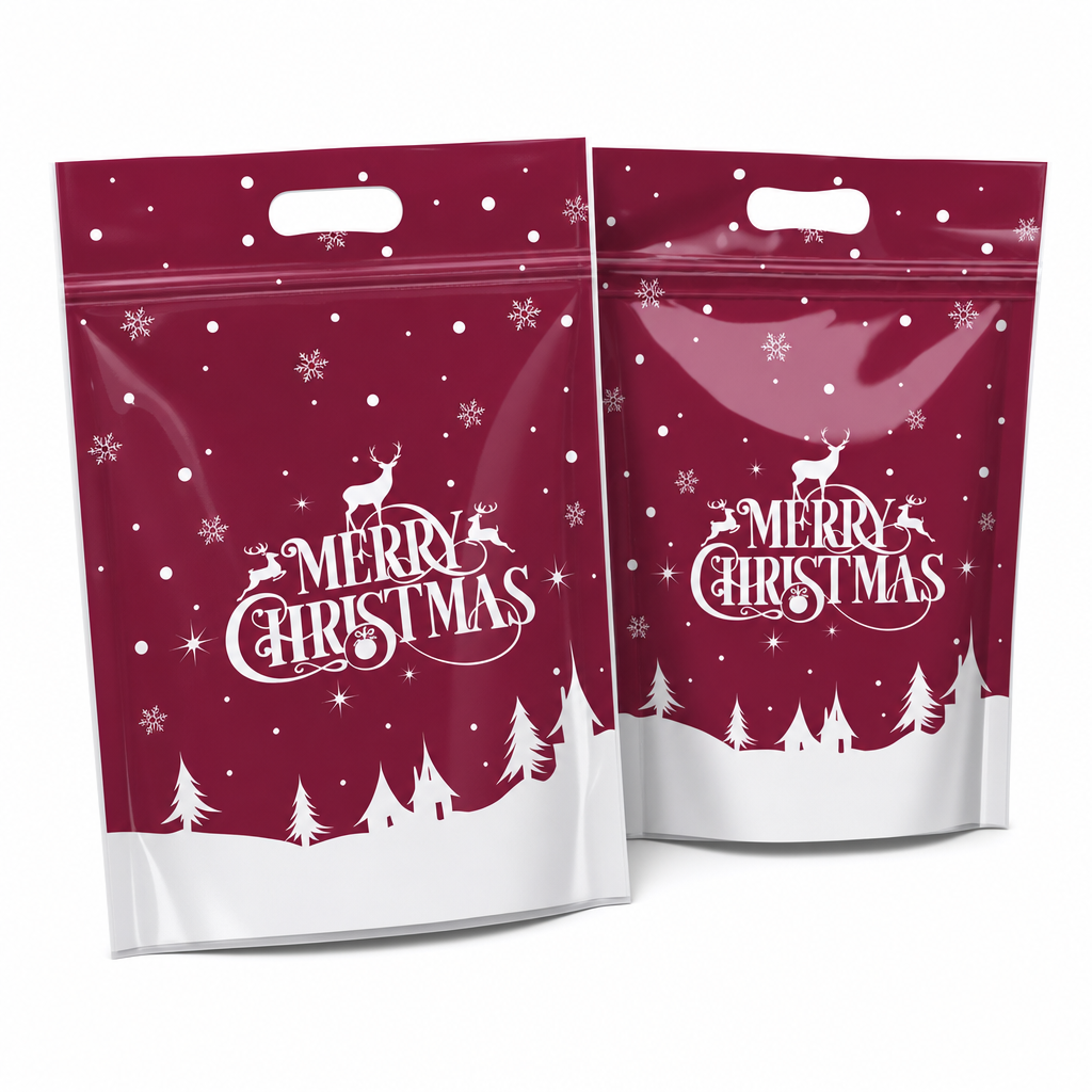 🎄🍪 50PCS Christmas Treat Gift Bags – Cute Stand-Up Zipper Pouches for Cookies, Candy & Homemade Goodies