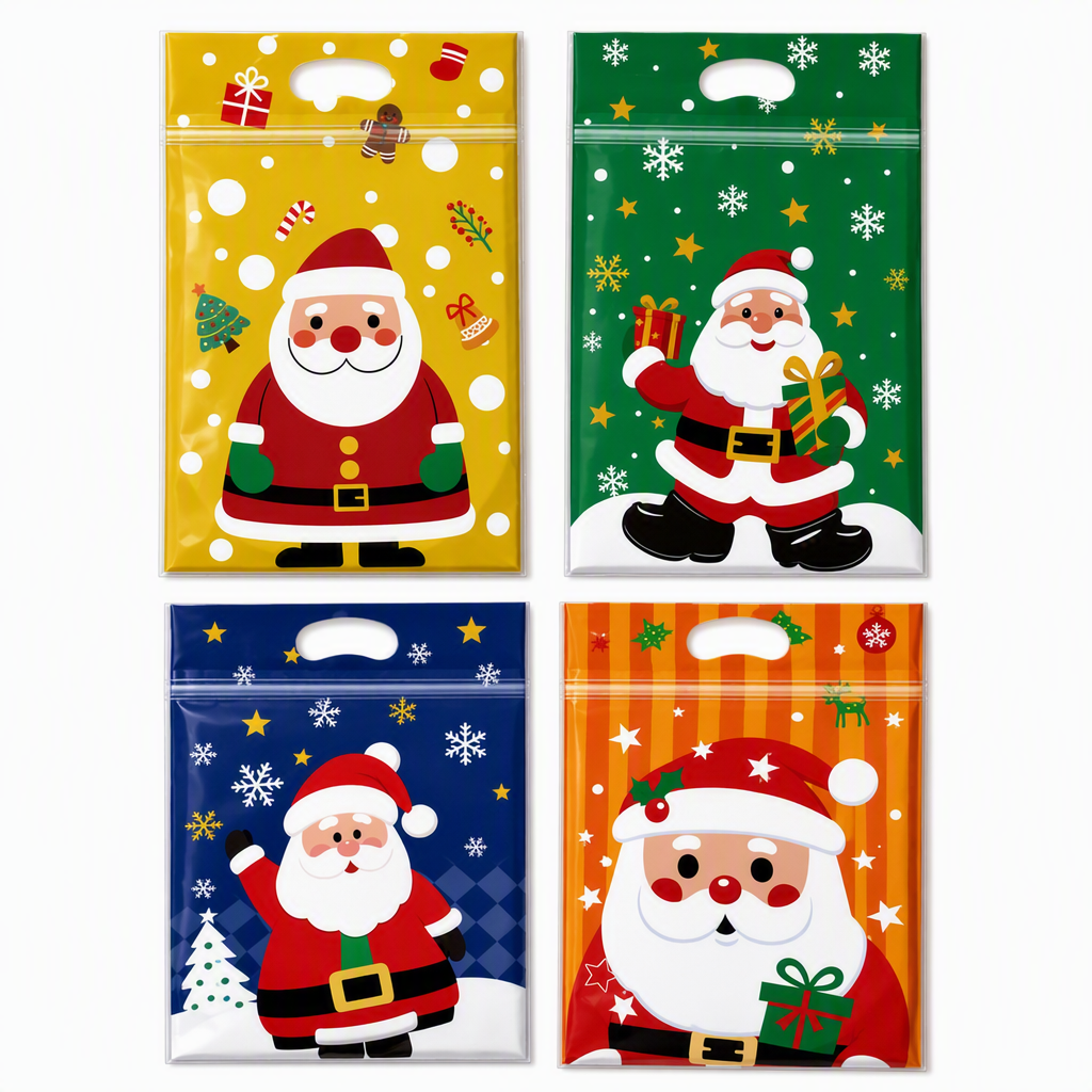 🎄🍪 50PCS Christmas Treat Gift Bags – Cute Stand-Up Zipper Pouches for Cookies, Candy & Homemade Goodies