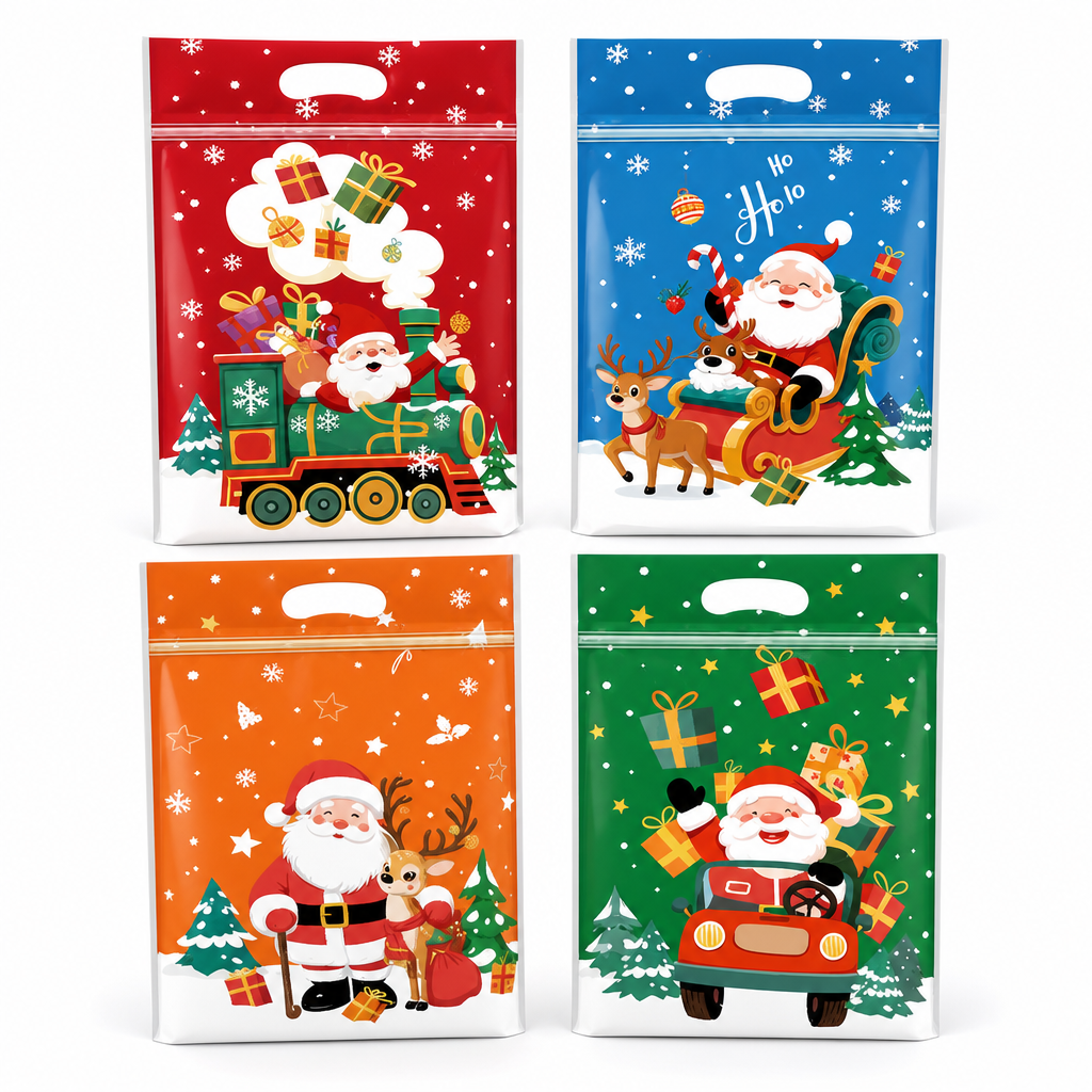 🎄🍪 50PCS Christmas Treat Gift Bags – Cute Stand-Up Zipper Pouches for Cookies, Candy & Homemade Goodies