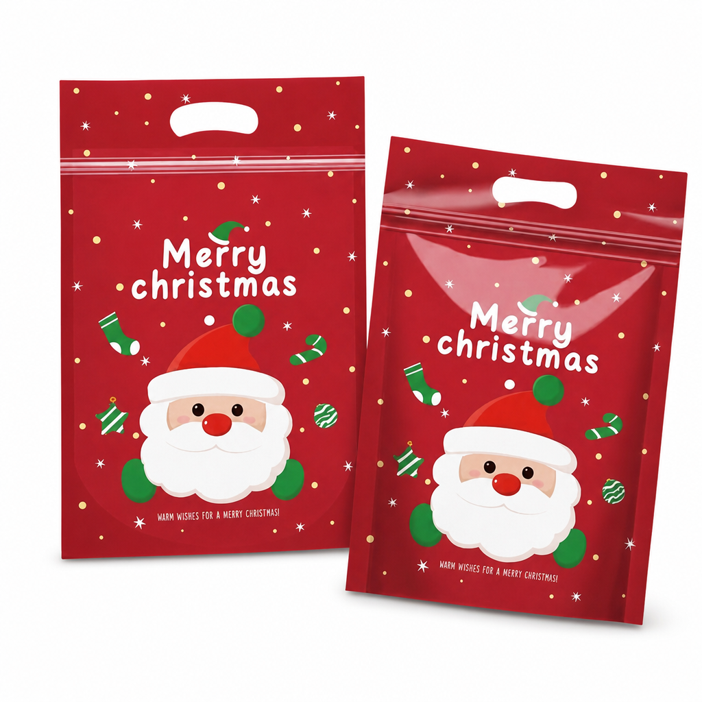 🎄🍪 50PCS Christmas Treat Gift Bags – Cute Stand-Up Zipper Pouches for Cookies, Candy & Homemade Goodies