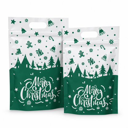 🎄🍪 50PCS Christmas Treat Gift Bags – Cute Stand-Up Zipper Pouches for Cookies, Candy & Homemade Goodies
