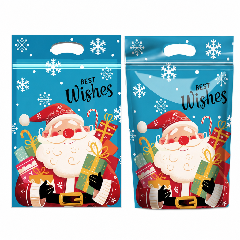 🎄🍪 50PCS Christmas Treat Gift Bags – Cute Stand-Up Zipper Pouches for Cookies, Candy & Homemade Goodies