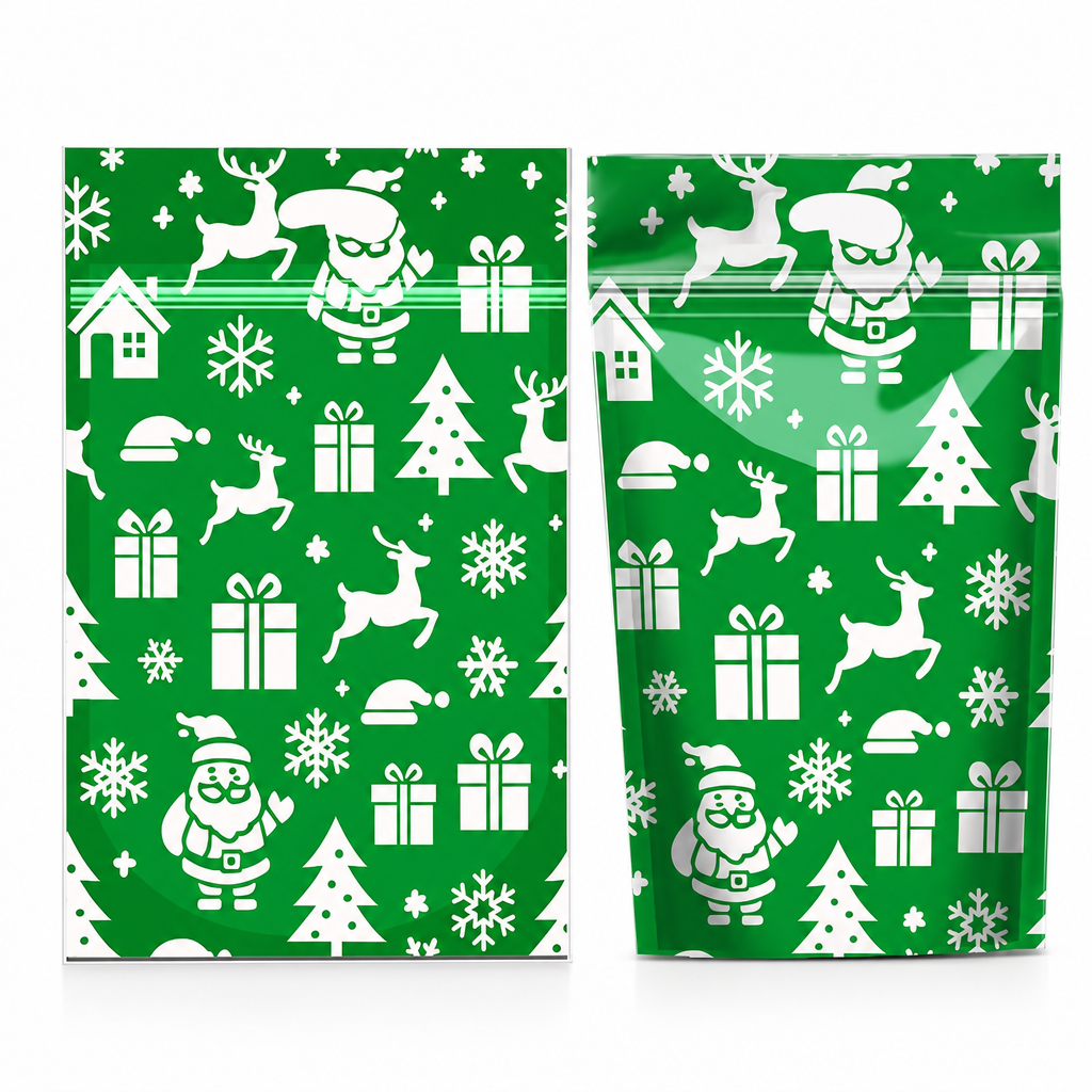 🎄🍪 50PCS Christmas Treat Gift Bags – Cute Stand-Up Zipper Pouches for Cookies, Candy & Homemade Goodies