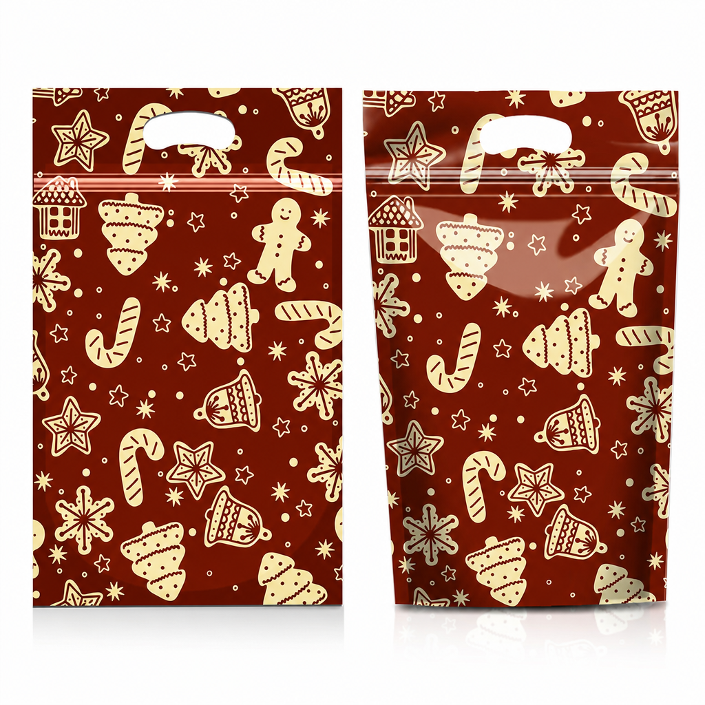 🎄🍪 50PCS Christmas Treat Gift Bags – Cute Stand-Up Zipper Pouches for Cookies, Candy & Homemade Goodies