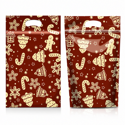 🎄🍪 50PCS Christmas Treat Gift Bags – Cute Stand-Up Zipper Pouches for Cookies, Candy & Homemade Goodies