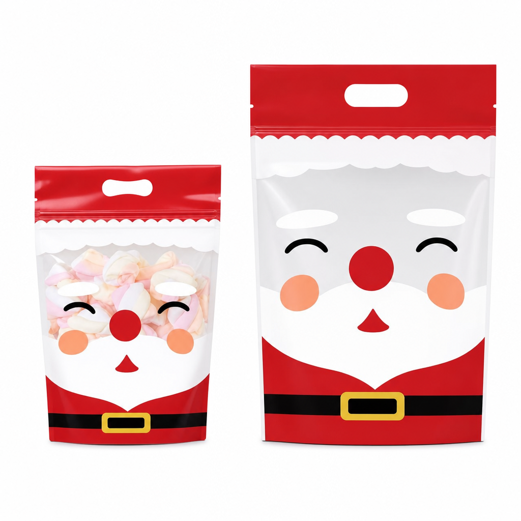 🎄🍪 50PCS Christmas Treat Gift Bags – Cute Stand-Up Zipper Pouches for Cookies, Candy & Homemade Goodies