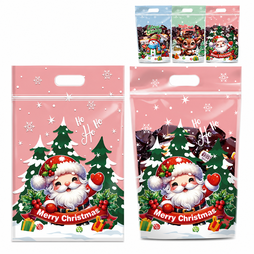 🎄🍪 50PCS Christmas Treat Gift Bags – Cute Stand-Up Zipper Pouches for Cookies, Candy & Homemade Goodies