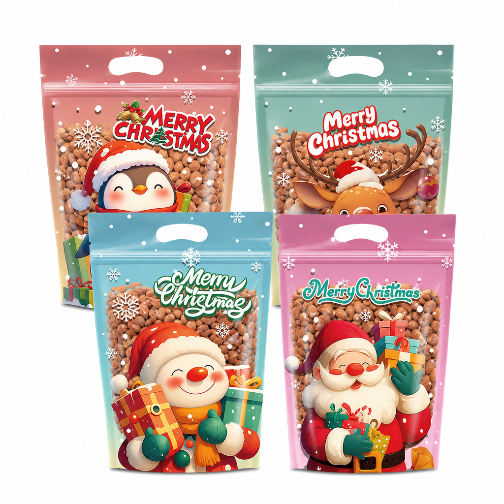 🎄🍪 50PCS Christmas Treat Gift Bags – Cute Stand-Up Zipper Pouches for Cookies, Candy & Homemade Goodies