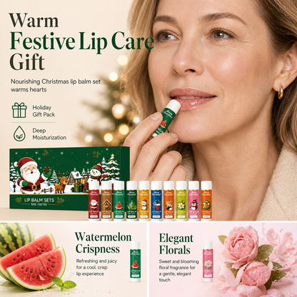 🎄💋 Holiday Lip Care Gift Box – 10 Festive Lip Balms for Stockings, Sharing & Christmas Surprises