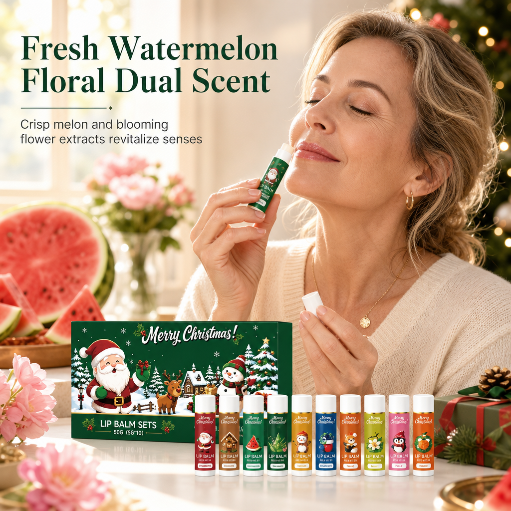 🎄💋 Holiday Lip Care Gift Box – 10 Festive Lip Balms for Stockings, Sharing & Christmas Surprises