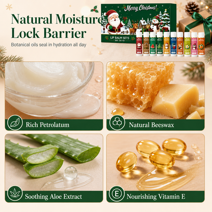🎄💋 Holiday Lip Care Gift Box – 10 Festive Lip Balms for Stockings, Sharing & Christmas Surprises