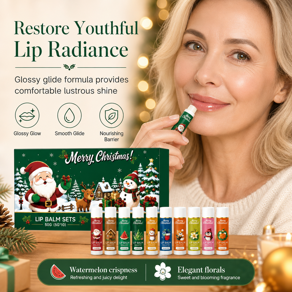 🎄💋 Holiday Lip Care Gift Box – 10 Festive Lip Balms for Stockings, Sharing & Christmas Surprises