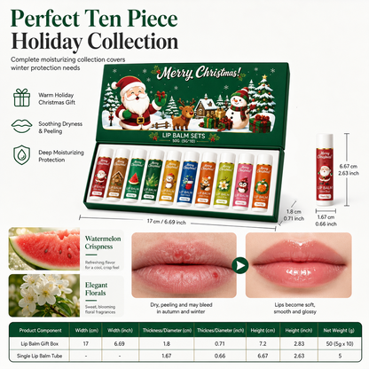 🎄💋 Holiday Lip Care Gift Box – 10 Festive Lip Balms for Stockings, Sharing & Christmas Surprises