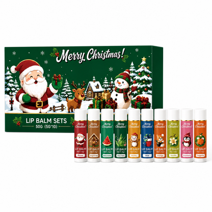 🎄💋 Holiday Lip Care Gift Box – 10 Festive Lip Balms for Stockings, Sharing & Christmas Surprises