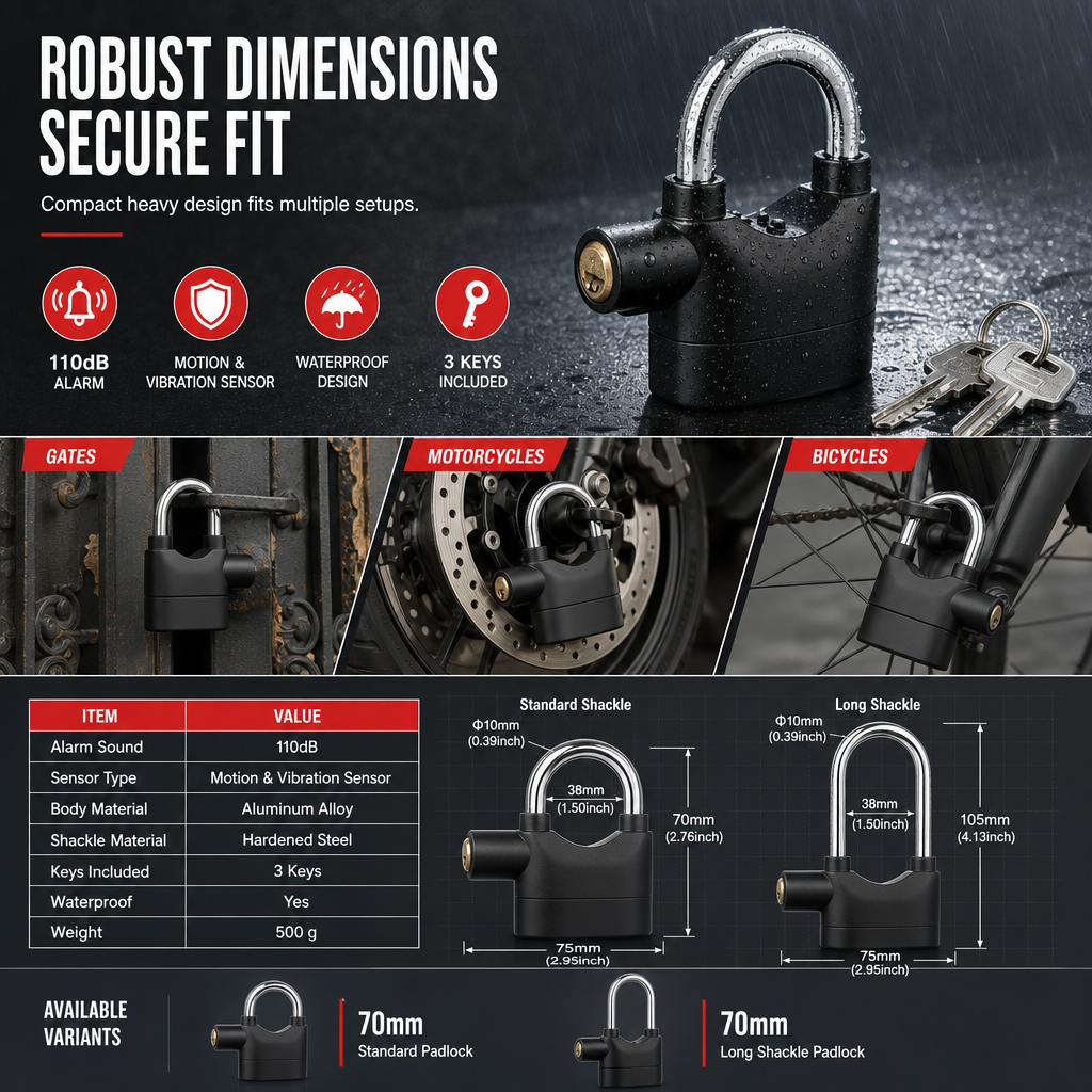 🚨🔒 Heavy-Duty Alarm Security Lock – Aluminum Alloy Anti-Theft Protection for Gates, Bikes & Storage