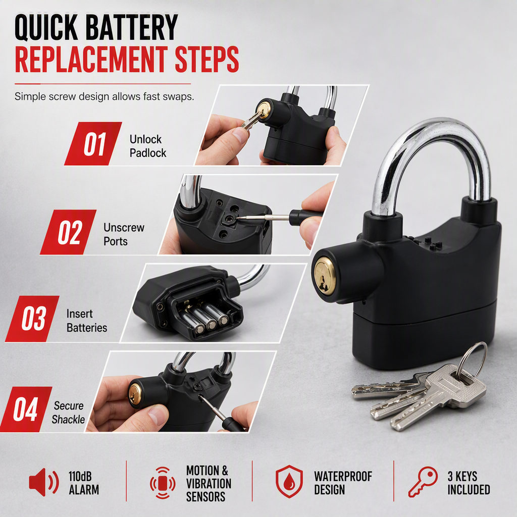 🚨🔒 Heavy-Duty Alarm Security Lock – Aluminum Alloy Anti-Theft Protection for Gates, Bikes & Storage