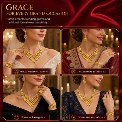 👑✨24K Gold Plated Royal Golden Bridal Jewelry Collection – Elegant Necklace, Earrings, Bracelet & Ring Set