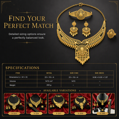 👑✨24K Gold Plated Royal Golden Bridal Jewelry Collection – Elegant Necklace, Earrings, Bracelet & Ring Set