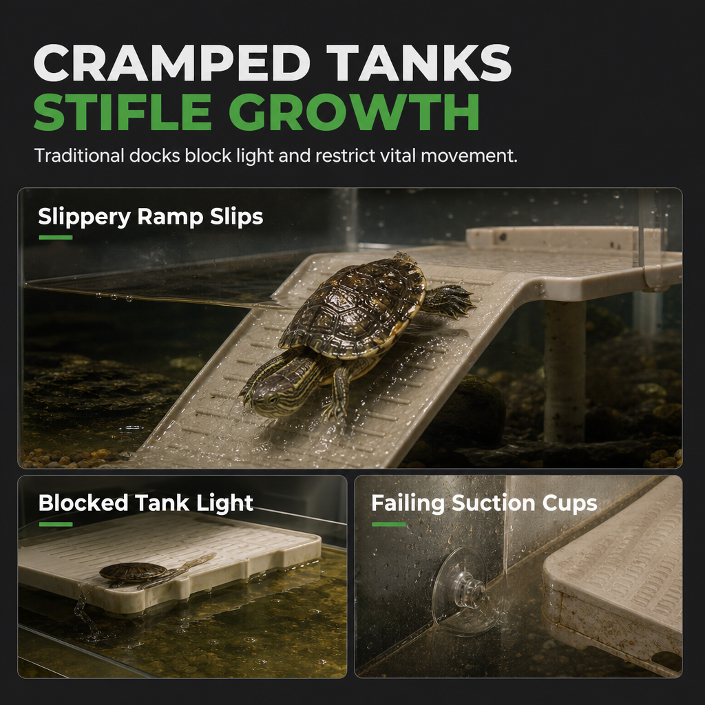 🐢☀️ Elevated Turtle Basking Deck – Adjustable Clear Hanging Platform for High-Water Aquariums