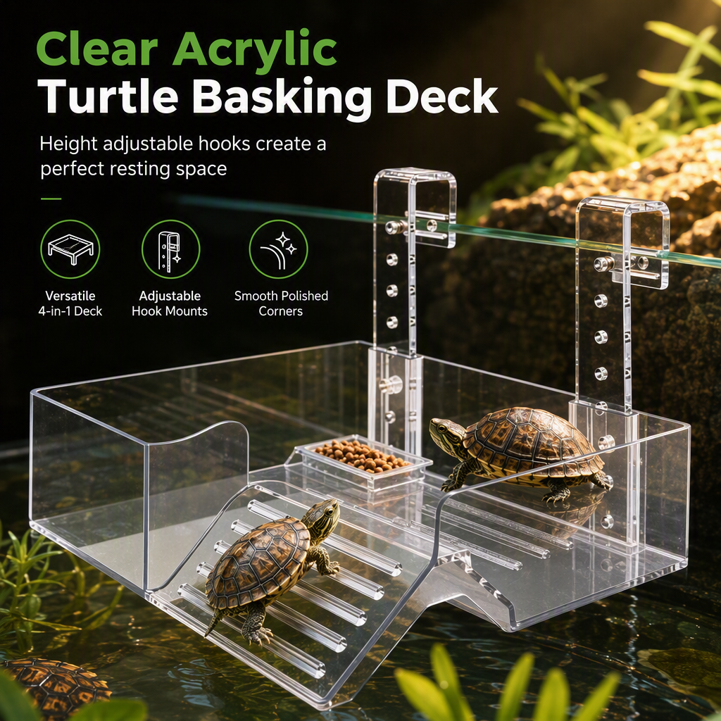 🐢☀️ Elevated Turtle Basking Deck – Adjustable Clear Hanging Platform for High-Water Aquariums