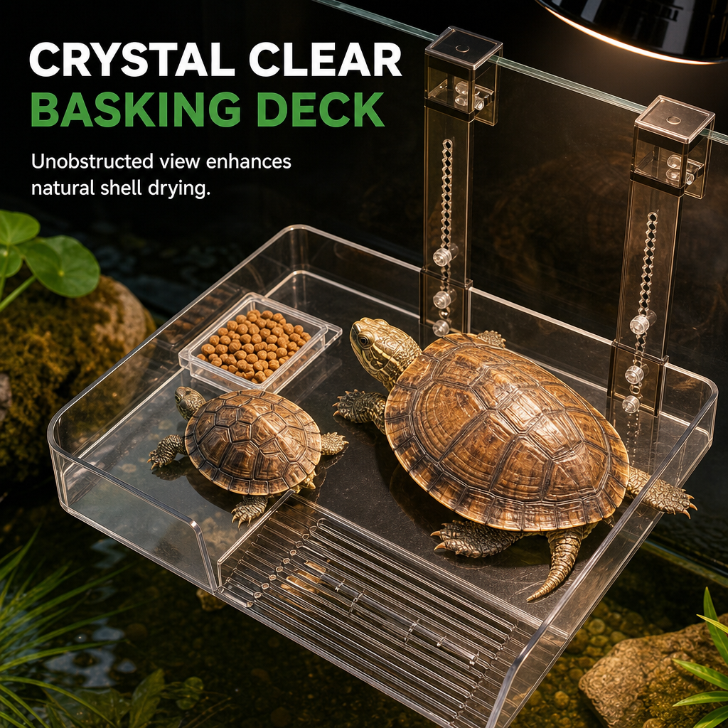 🐢☀️ Elevated Turtle Basking Deck – Adjustable Clear Hanging Platform for High-Water Aquariums