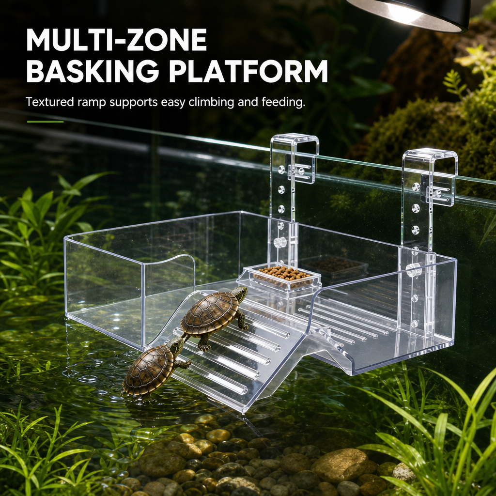 🐢☀️ Elevated Turtle Basking Deck – Adjustable Clear Hanging Platform for High-Water Aquariums