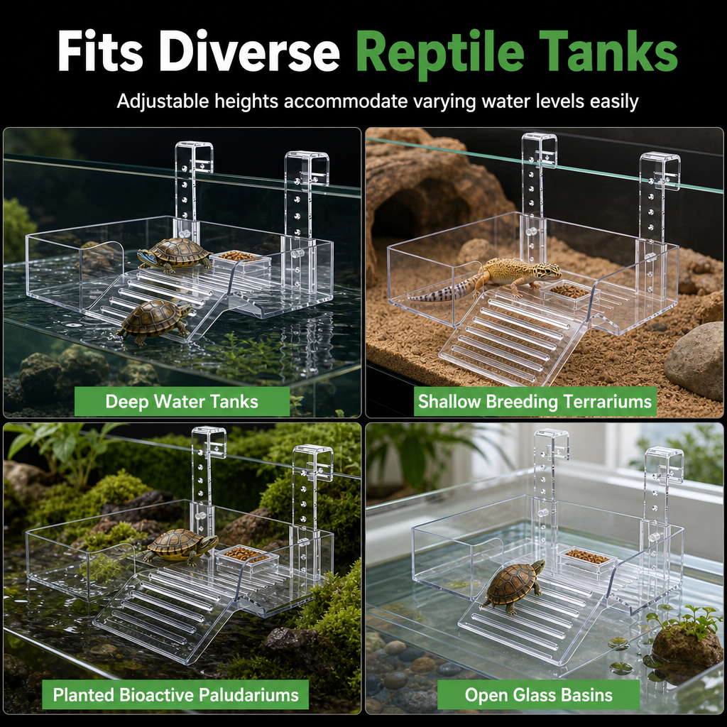 🐢☀️ Elevated Turtle Basking Deck – Adjustable Clear Hanging Platform for High-Water Aquariums