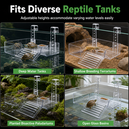 🐢☀️ Elevated Turtle Basking Deck – Adjustable Clear Hanging Platform for High-Water Aquariums