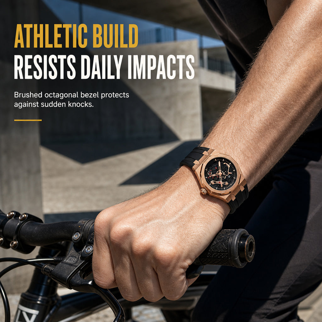 ⌚⚙️ Men’s Hollow-Dial Sport Watch – Mechanical-Inspired Style with Luminous Hands & Date Display