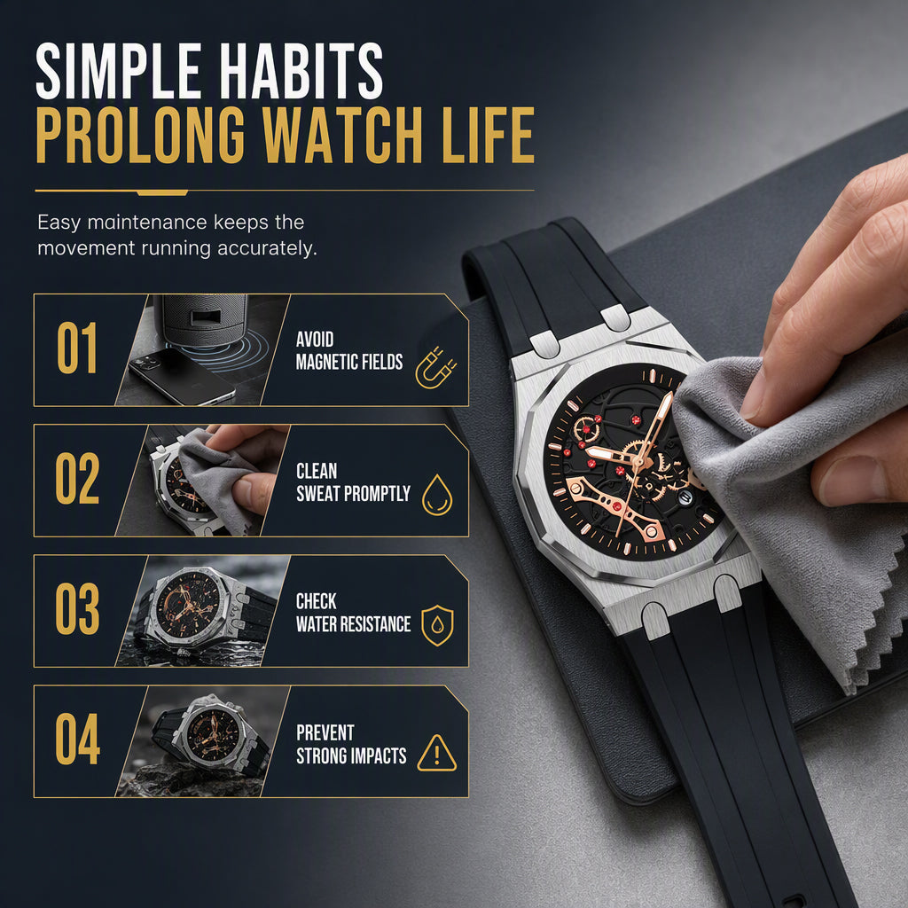 ⌚⚙️ Men’s Hollow-Dial Sport Watch – Mechanical-Inspired Style with Luminous Hands & Date Display