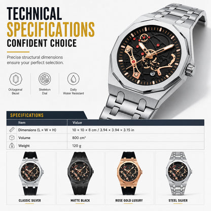 ⌚⚙️ Men’s Hollow-Dial Sport Watch – Mechanical-Inspired Style with Luminous Hands & Date Display
