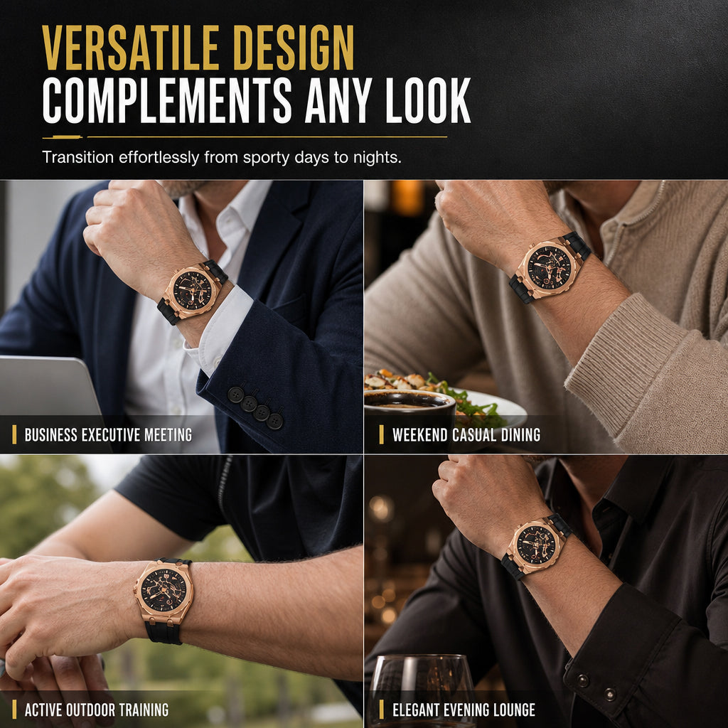 ⌚⚙️ Men’s Hollow-Dial Sport Watch – Mechanical-Inspired Style with Luminous Hands & Date Display